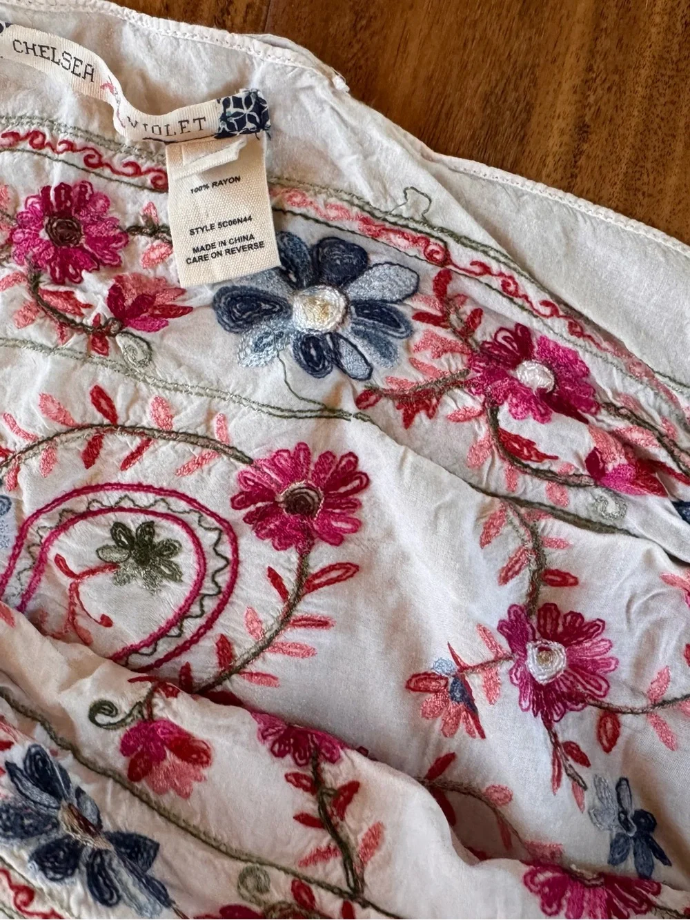 Chelsea & Violet White Shawl with Red and Blue Paisley Embroidery